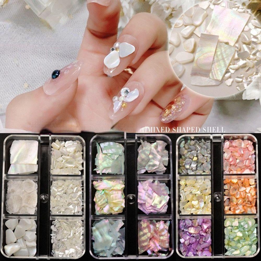 Mxbeauty Nail Art Charms Aurora Shiny Manicuring Perhiasan Salon Kuku Shell Slice Abalone Flake Hiasan Kuku