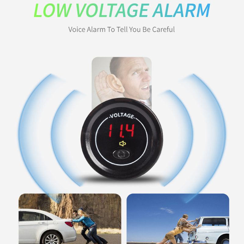VIVI   Waterproof Motorcycle Boat Car DC 12V 24V 30V LED Voltmeter Display Voltage Meter with ON OFF Switch Low Voltage Alarm