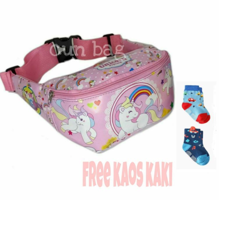 tas waistbag anak unicorn +kaos kaki anak lucu