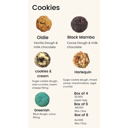 

[PLEASE READ DESCRIPTION ]Soft baked cookies isian 4, 6, & 8 pcs. varian rasa coklat / lotus / cheese / smore / frutloops / chocochip / whitechip