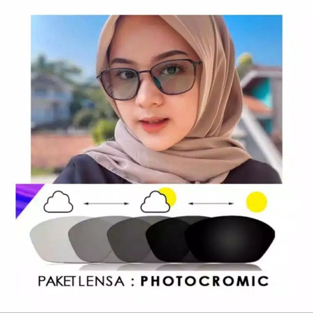 Photocromic Wanita Pria Kacamata Berubah Warna Wanita Pria Terbaru Korean Vintage Free Box dan Lap