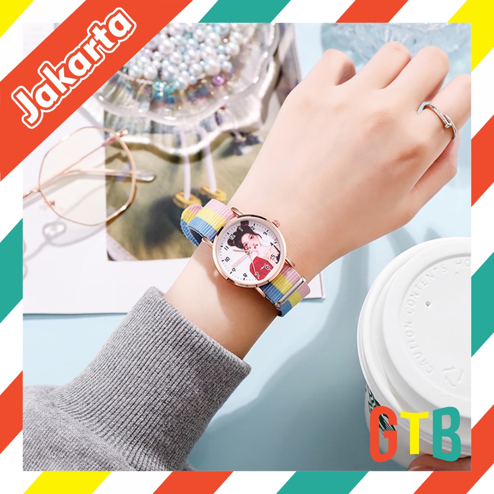 ❤GTB❤ Jam Tangan Analog Wanita Gaya Korea Strap Canvas Warna Warni JT042