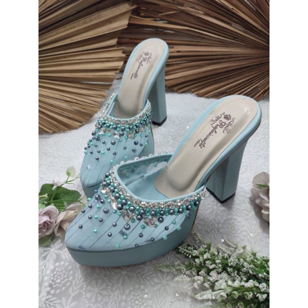 sepatu syantika babyblue motif tergantung stok tinggi 12cm