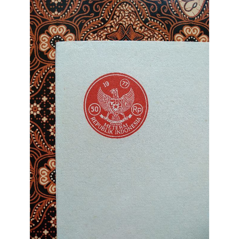 

Kertas Segel Kosong Belum Terpakai bermeterai 50 rupiah (Rp 50,-) Tahun 1977.