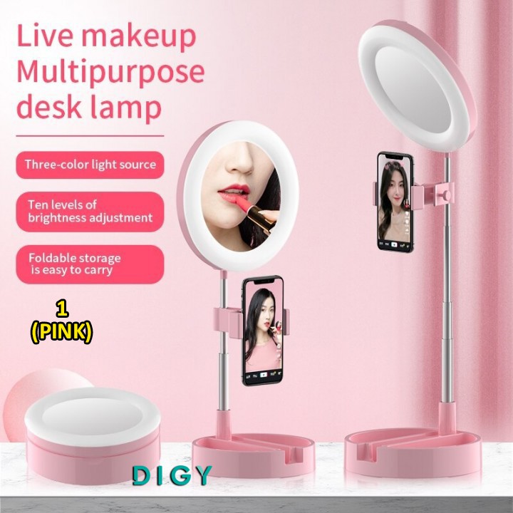 Termurah Ring Lamp Light G3  warna HITAM Make up Mirror Ring Light Phone Holder Kaca