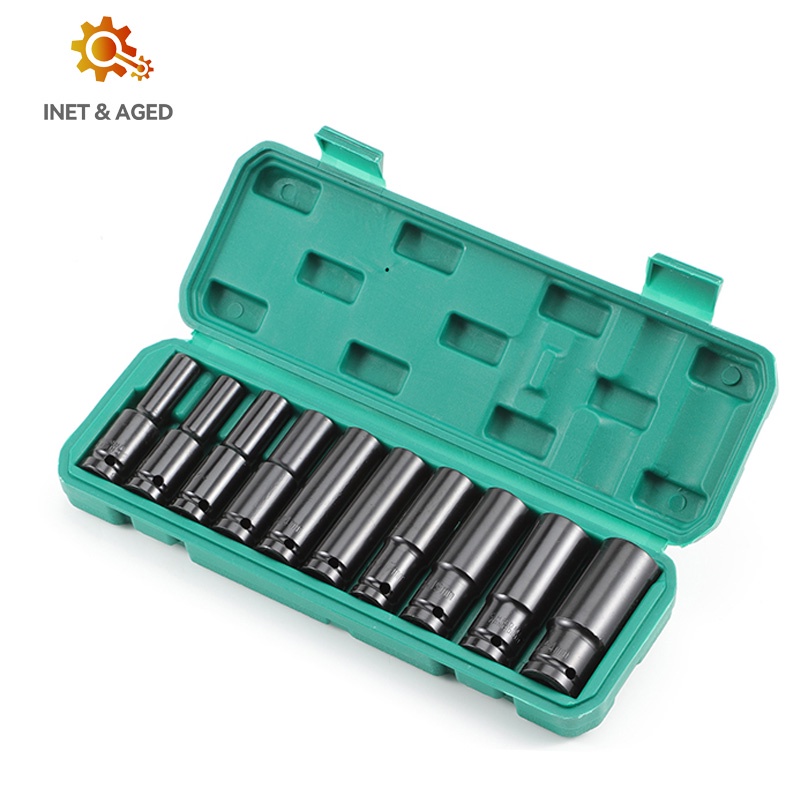 INT Impact Socket Set 10Pcs 1/2 Inch 8-24MM Extension Impact Socket Panjang Mencapai Soket Nut Perbaikan AlaT