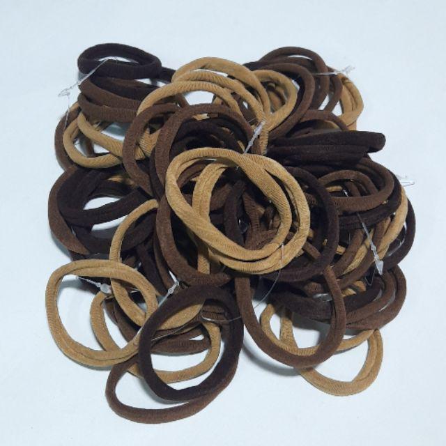 IKAT RAMBUT isi 72pcs KUNCIR ELASTIS RING 5CM WARNA GROSIR-Coklat campur