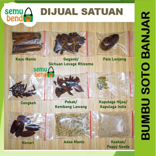 BUMBU SOTO BANJAR LENGKAP ECERAN : Kapulaga Kaskas Kenari Cengkeh Geganti Adas Pekak Kayu Manis Pala