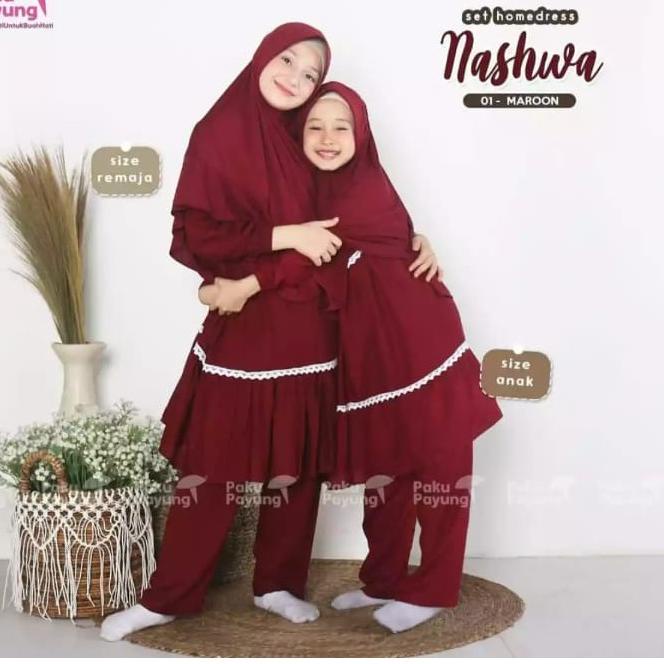 Ready stok Stelan tunik anak dan remaja usia 2-14 thn plus kerudung// home dress anak TJ60 Model #Te