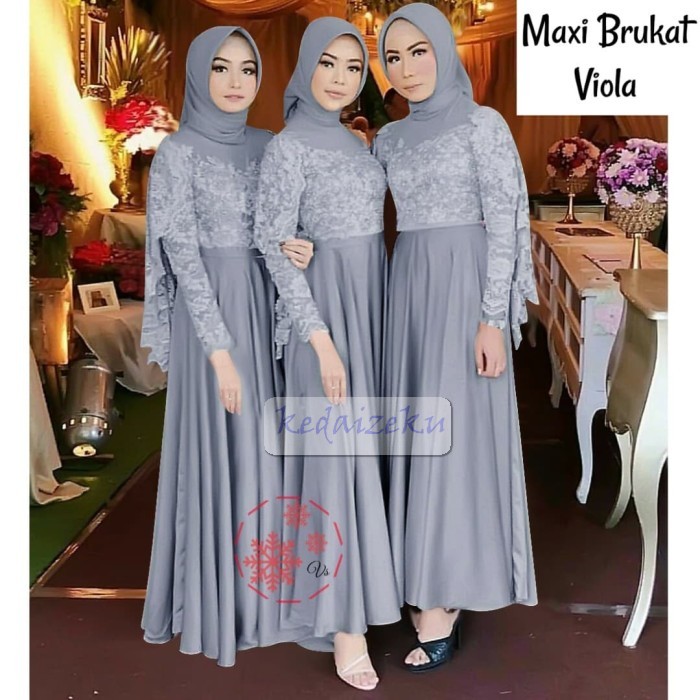 Baju Gamis Murah Kekinian Cewe Muslim Dewasa AH764 Maxi Viola Abu Moscrepe Brukat Tulang [0100] Ta