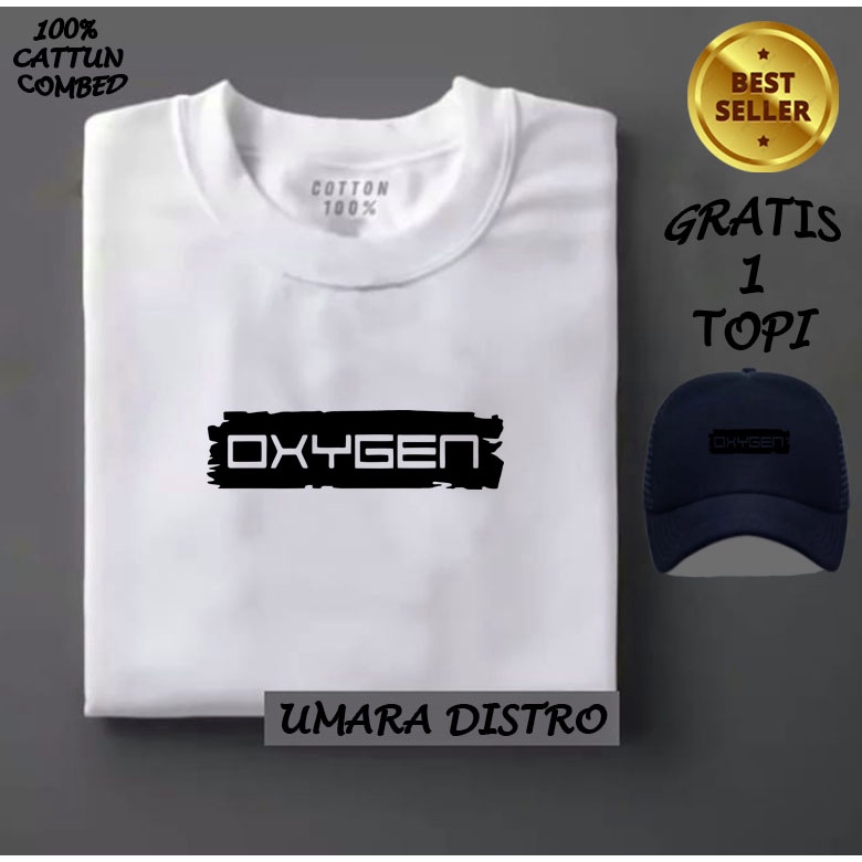 [COD] Ready  BELI BAJU GRATIS TOPI... Kaos Distro Lengan pendek Oxygen Blok Text Hitam Kaos Pria Dan