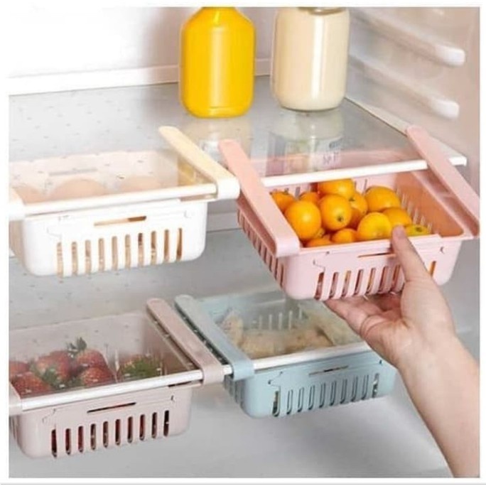 Rak Kulkas Multifunction Sliding Storage Box Laci Meja Tempat Cantol