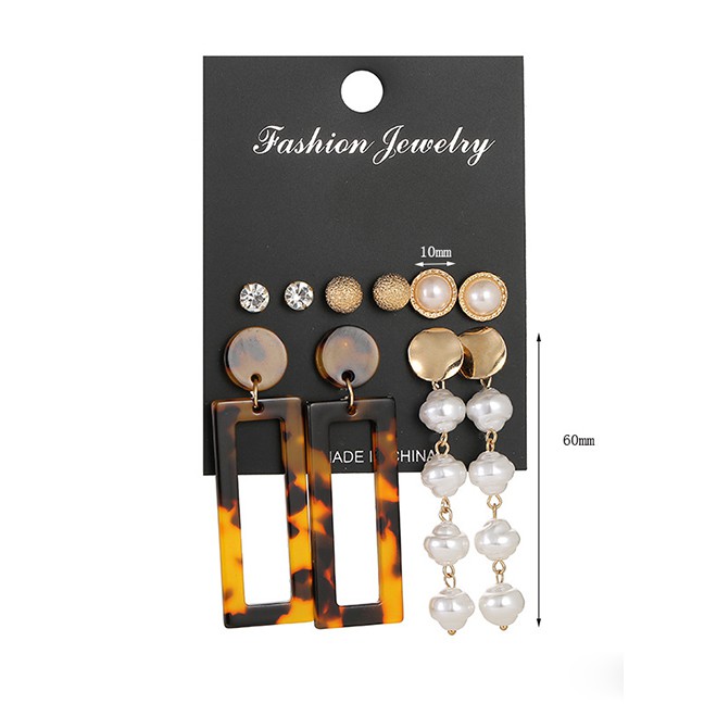 LRC Anting set Fashion Golden Geometric Acrylic Plate Combination K132X