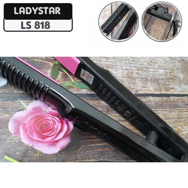 Catokan LADYSTAR LS 818 Plat Keramik , Catok 2in1 Ladystar 818 Curly Lurus Blow , Catokan Rambut