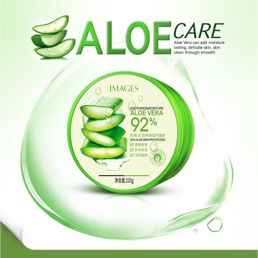 IMAGES Aloe Vera Soothing Gel 92% (220 ml) ORIGINAL / Aloe Vera Gel Ori untuk Wajah Glowing / Masker Wajah Pelembab / Gel Bisa Untuk Masker Rambut Bibir Kering atau Masker Mata Panda Skincare Terbaik Aloe Vera Soothing Gel