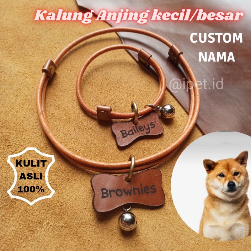 KALUNG ANJING BESAR KECIL NAMA CUSTOM KULIT ASLI ipet