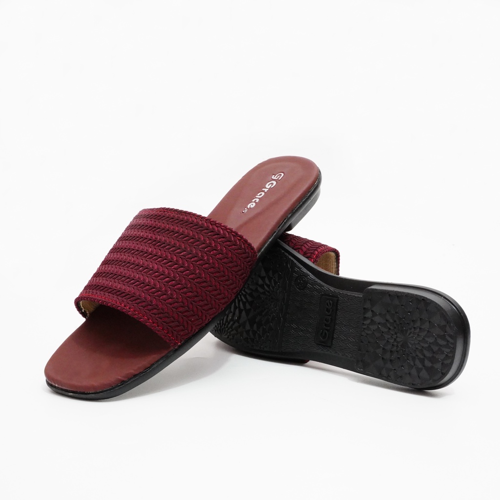 GRACE [MILEA SLOP] Sandal Rajut Selop Wanita/ Sendal Selop Kokop Rajut/ Sandal Tali Dixie Rajut-Mrn (maroon)
