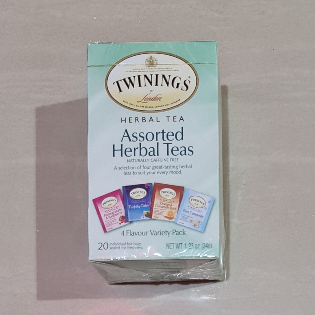 Teh Twinings Assorted Herbal Teas Variety Pack Caffeine Free 20 x 1,7 Gram