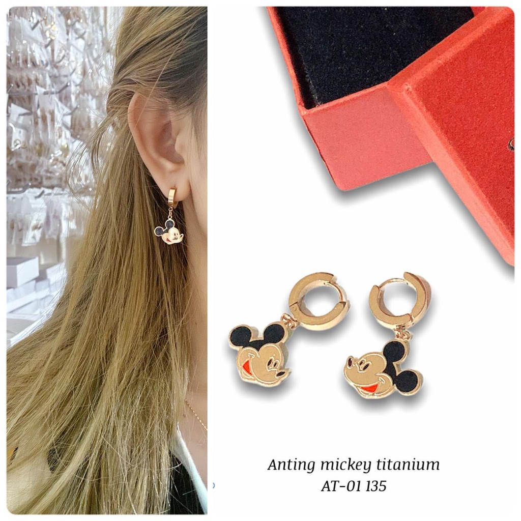 COD! anting titanium anti karat / anting mickey