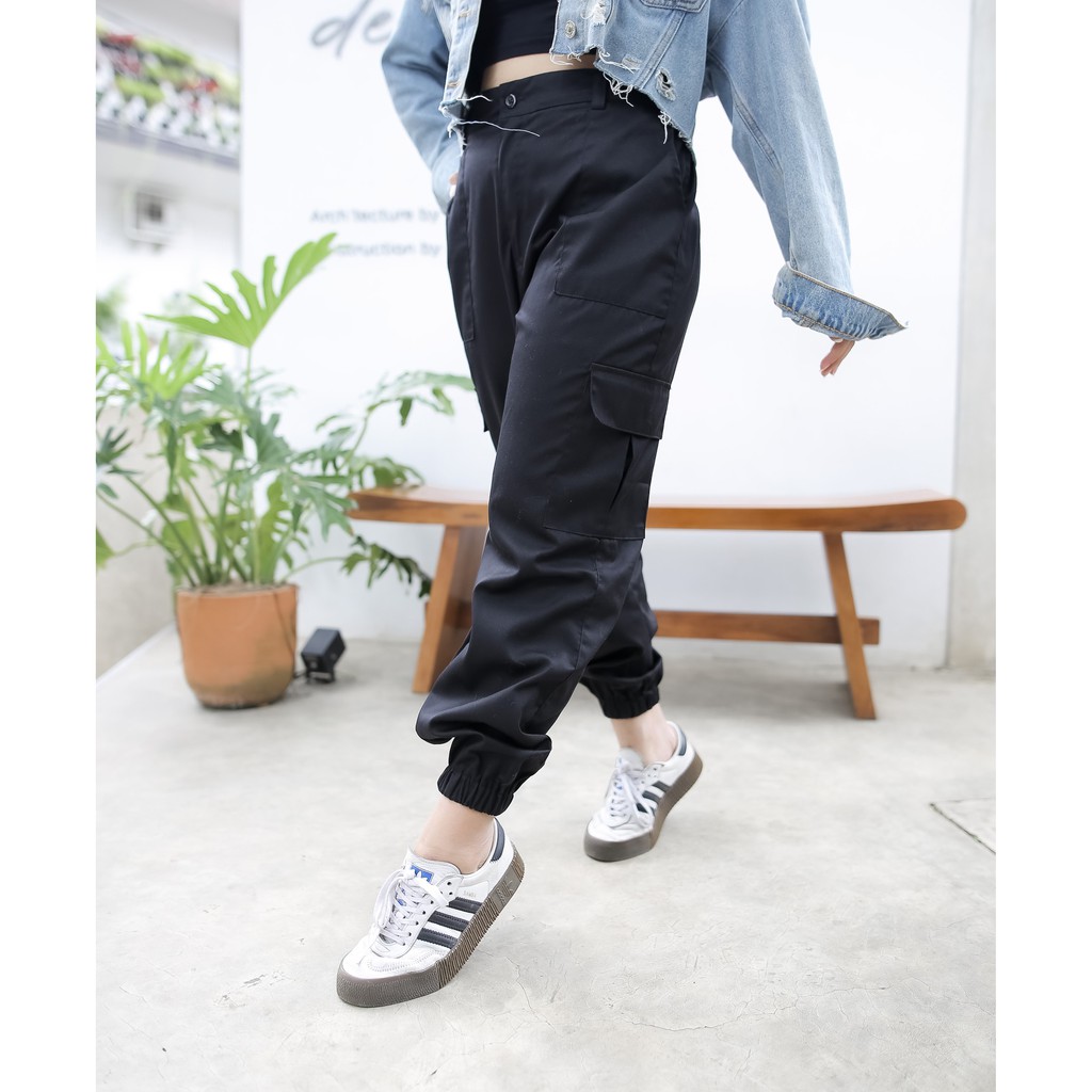 CELANA KR JOGGER PANTS BLACK BIG SIZE S - XXXXL  ( REALPICT ) CELANA PANJANG WANITA PRIA UNISEX CHINO STACIE PANTS POCKET HAICLO