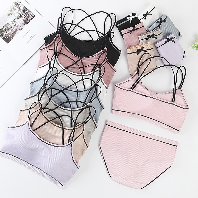 IL - Tank Top Crop Bralette Motif Garis Bra Sport Wanita Import Model Silang Warna Warni Tanpa Kawat Bergaya Sexy Korea 0012