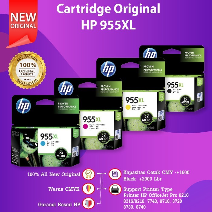 Cartridge Tinta HP 955XL 955 XL Black Cyan Magenta Yellow Original 7720 7730 7740 8210 8216 8710