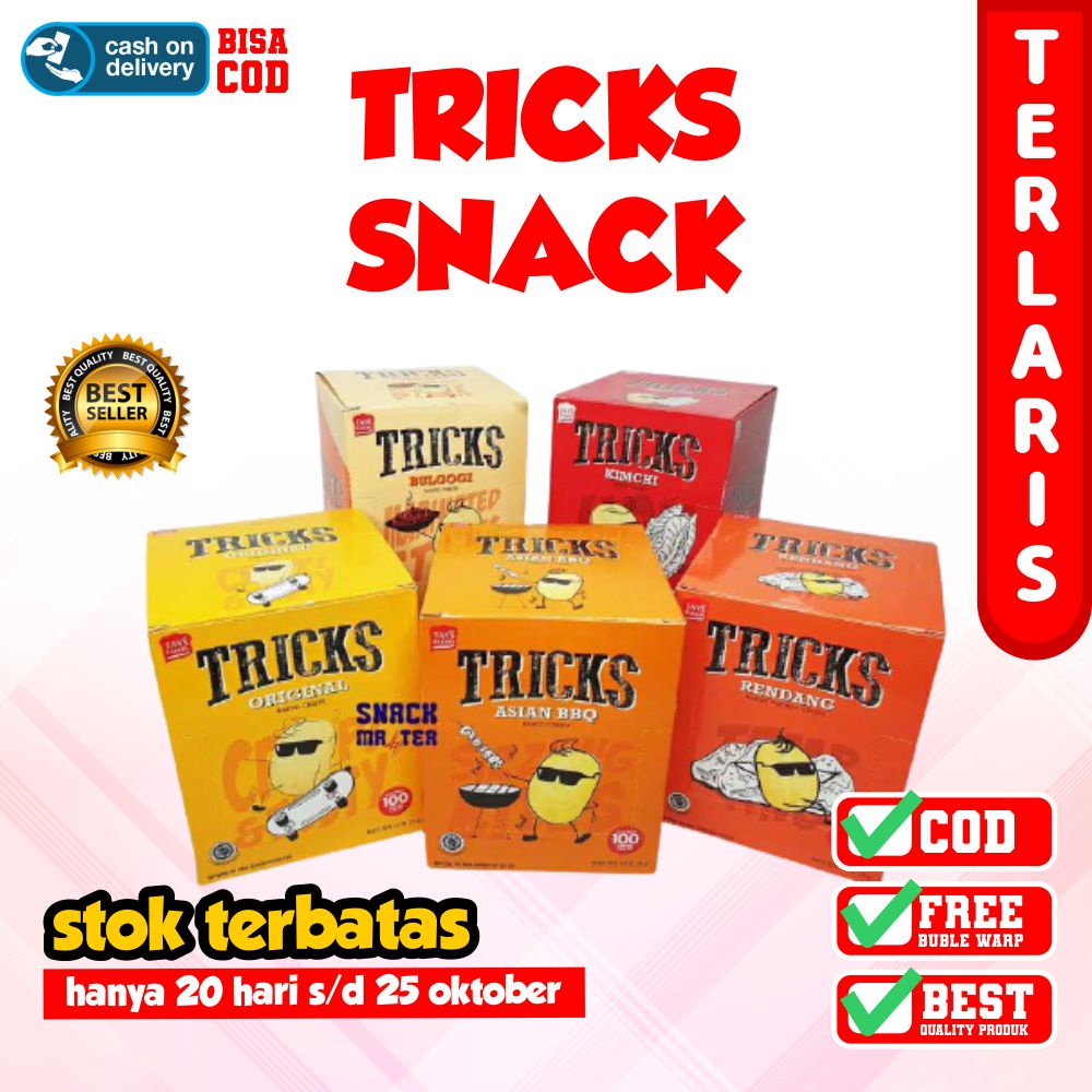 

TRICKS BISKUIT KENTANG POTATO BAKED CHIPS 1 BOX ISI 10 PCS SNACK CRIPS MAKANAN RINGAN KERING