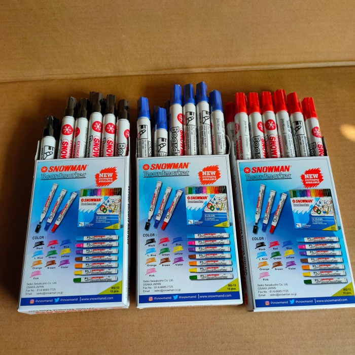 

Gaya Spidol Snowman Whiteboard Bg Satu Lusin Isi12Pcs Hitam, Biru, Merah, Bagus