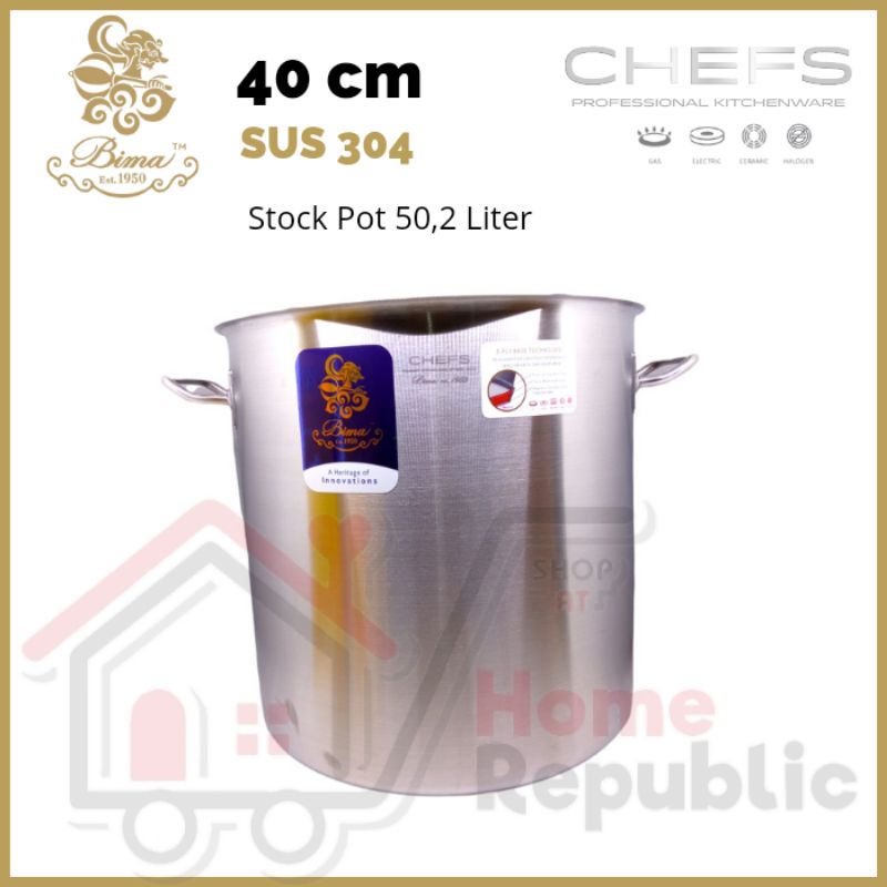 Bima Chefs StockPot 40cm 50,2Liter Sus304 Induction Induksi BP1900140 Panci Stock Pot Restoran Besar