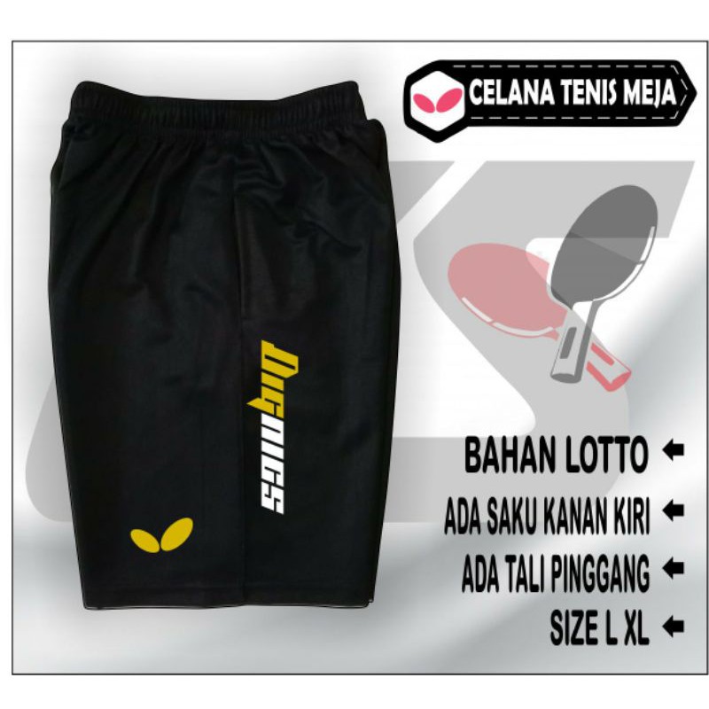 Celana pendek pria celana tenis meja celana pingpong BUTTERFLY bahan lotto ukuran L XL XXl