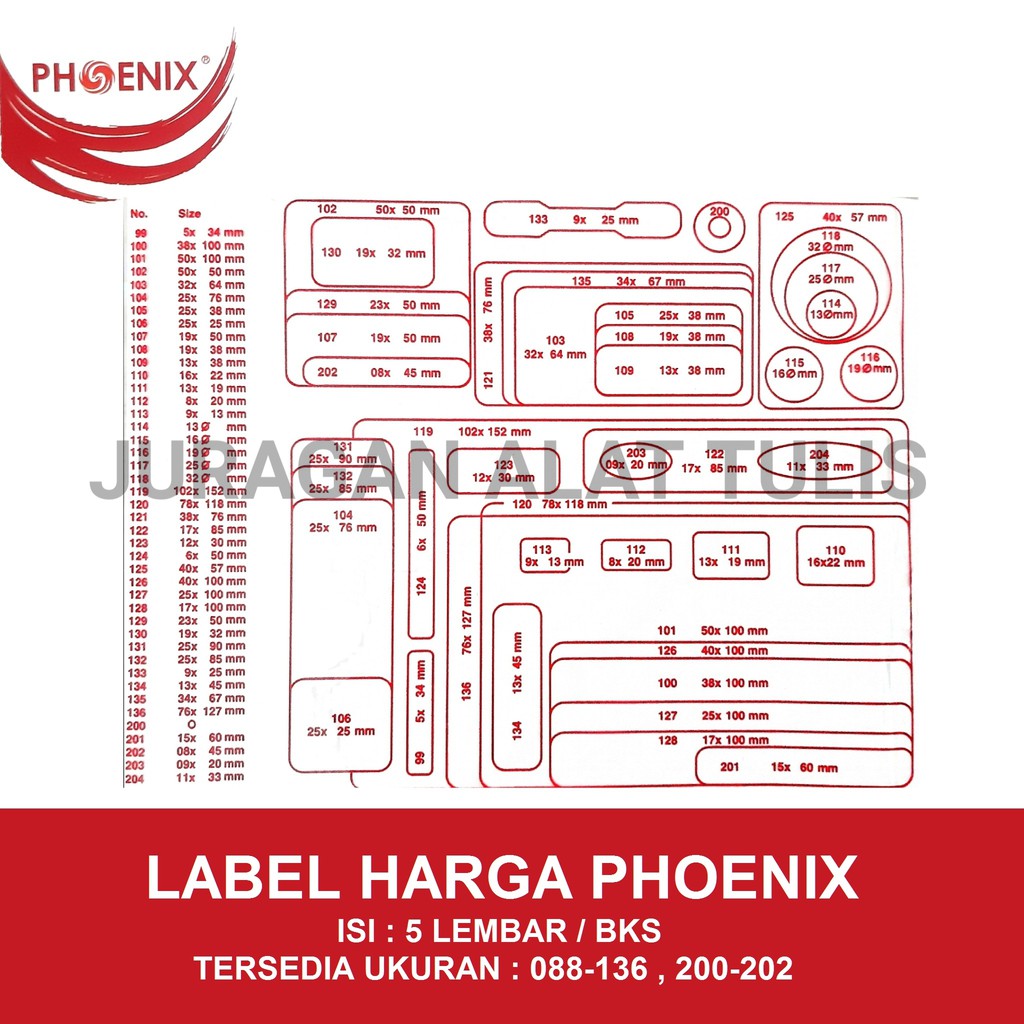 

LABEL HARGA / PRICE LABEL PHOENIX SEGALA UKURAN