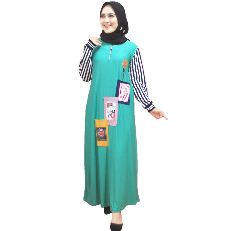 Gamis Jersey motif kekinian Jersey Tebal Busui