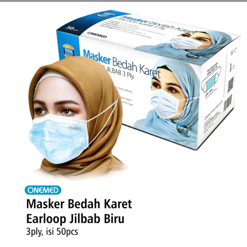 1 BOX ONEMED MASKER HIJAB / EARLOOP BEDAH KARET MEDIS