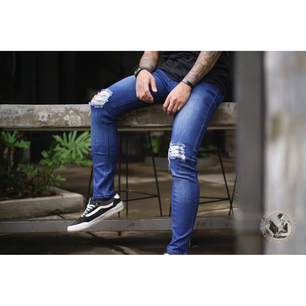 Celana Jeans Pria Sobek Lutut Robek Ripped Destroy Premium Original By LEGEND OF DENIM Cut Knee