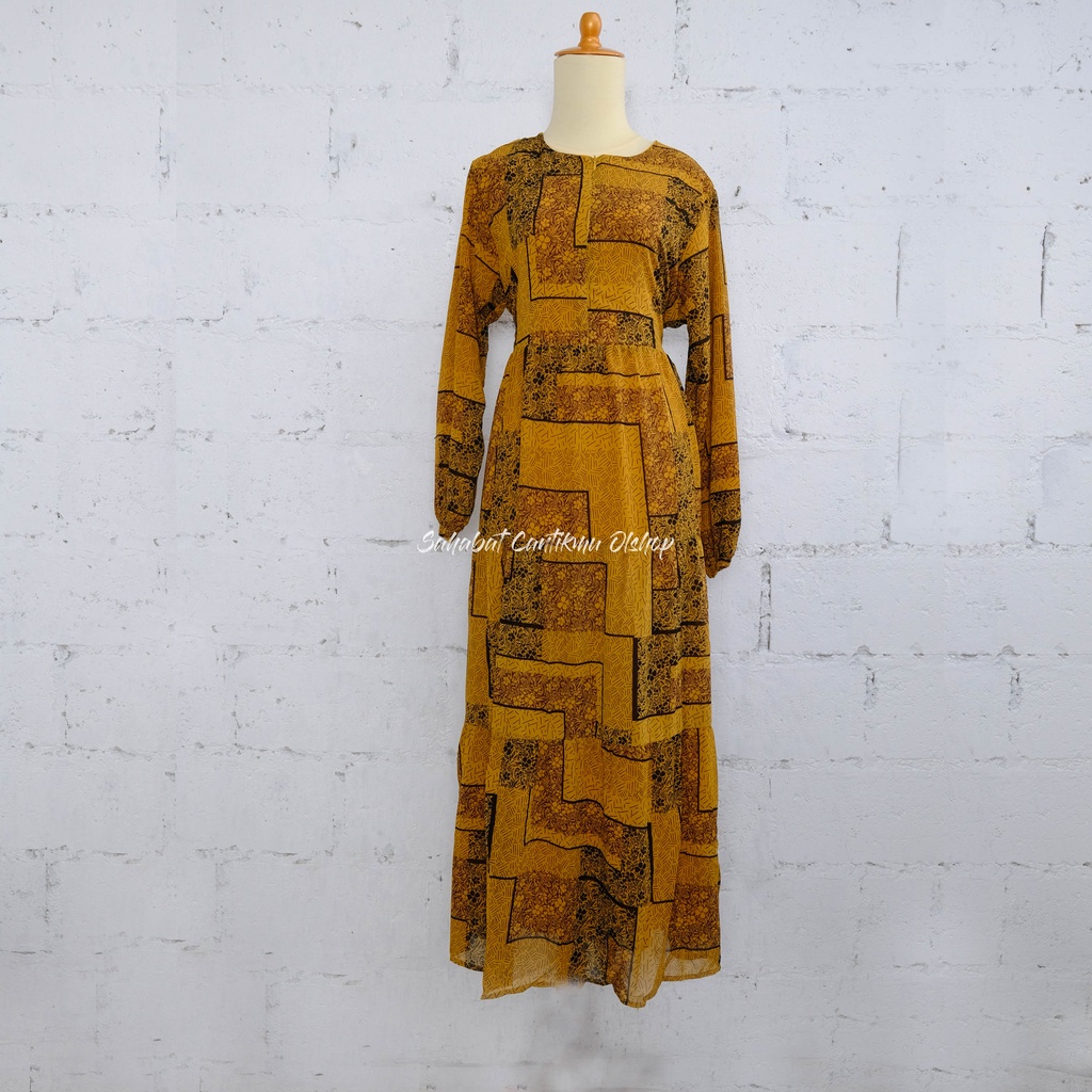 Gamis Yuna Cerutty Busui Bunga Mustard Cantik