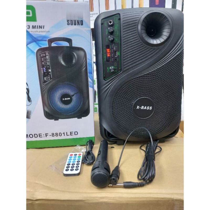 COD SPEAKER BLUETOOTH 8'5 INCH F-8801 PLUS MIC KARAOKE + REMOTE CONTROL//SPEAKER FLECO X-BASS//SPEAKER SALON AKTIF//SPEAKER KARAOKER KARAUOKE