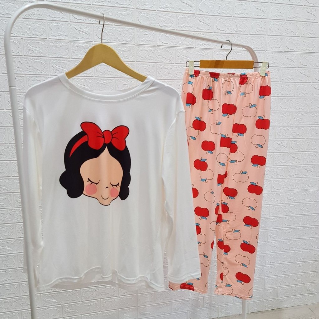 3519 kaos pajamas long apple one set import big baju tidur