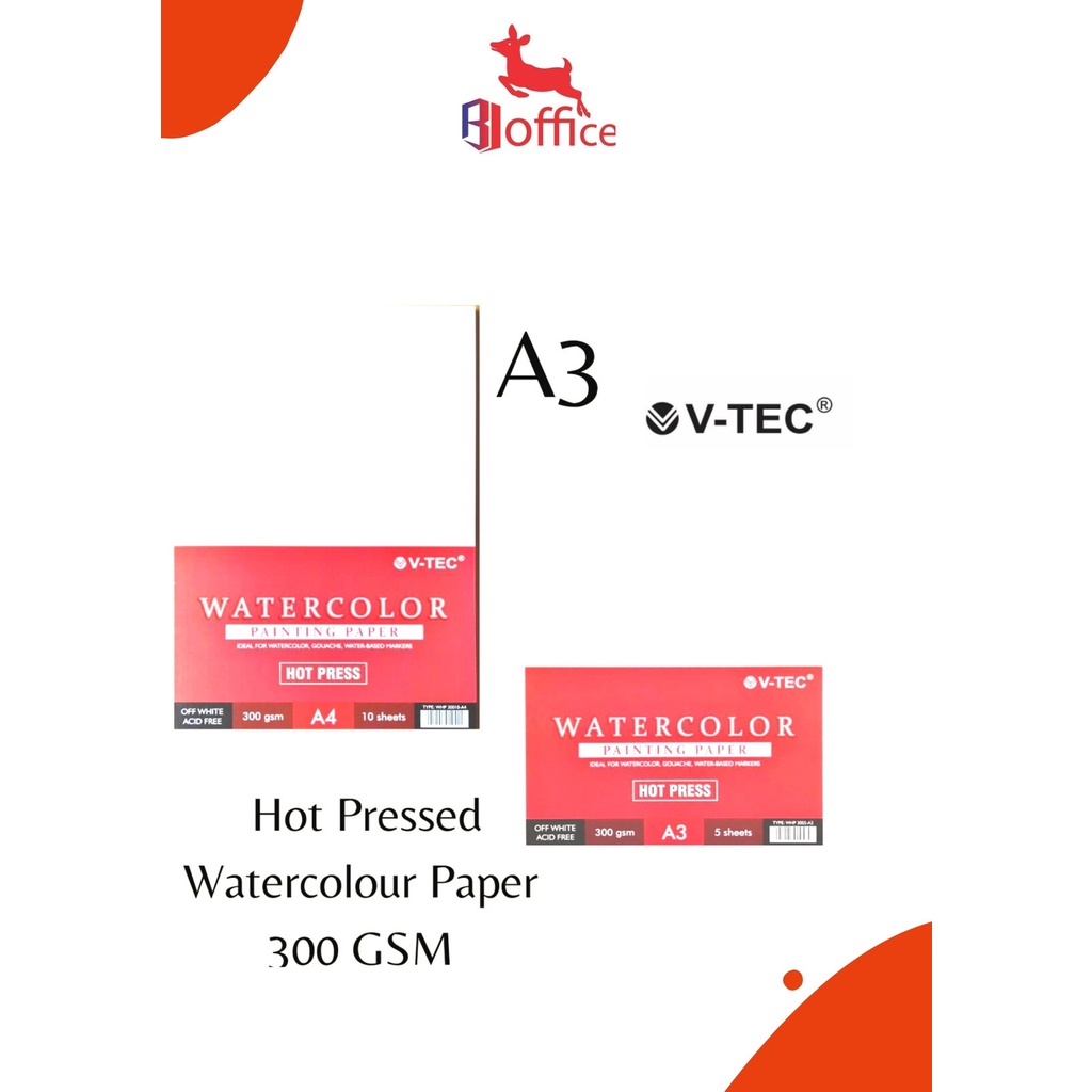 

V-TEC Watercolor Paper Hot Pressed A4 A3 300 Gsm - Lembaran