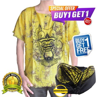 jnanacrafts kaos  pria motif barong khas bali  gratis udeng 