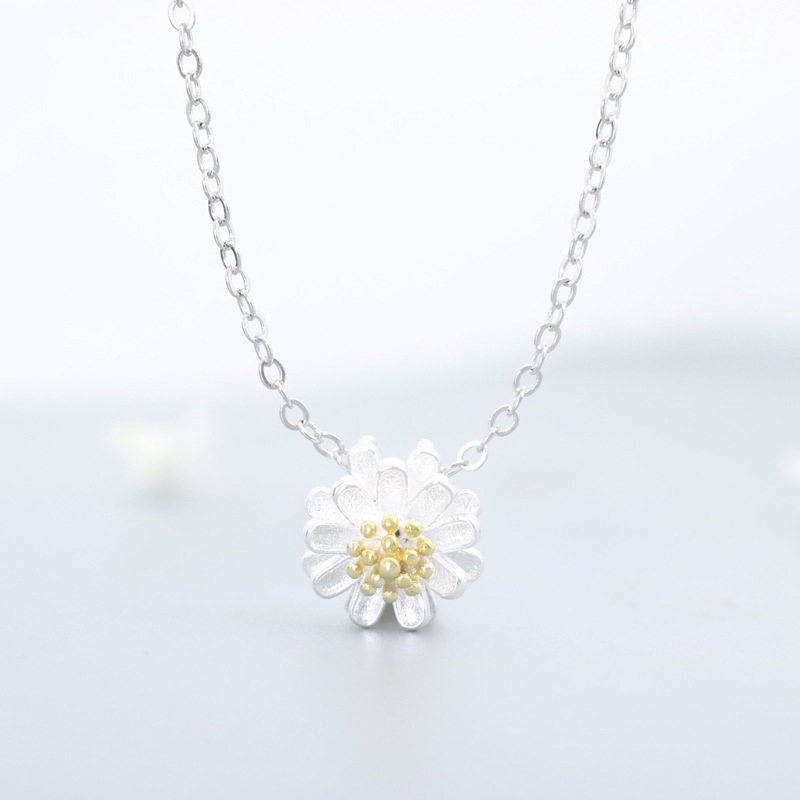 Kalung Cincin Gelang Fashion Daisy Flower Silver Necklace Ring Bracelet Women Jewelry Set Accessories Gifts