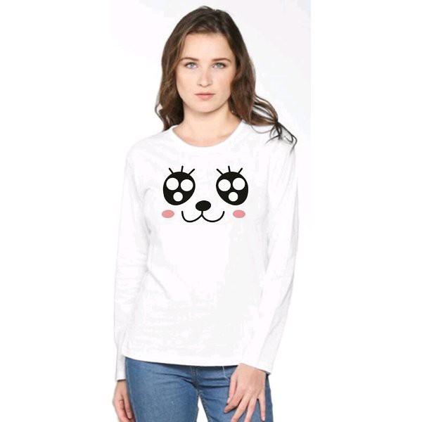 blouse panjang wanita BIG EYE PANDA putih