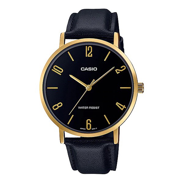 Casio Original MTP-VT01GL-1B2 2B 3B 5B Jam Tangan Kulit Pria Gold Emas