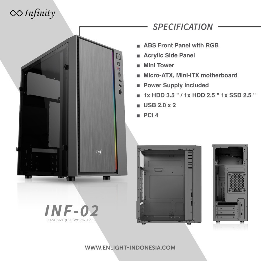 CASING INFINITY INF 02 CASING GAMING INF-02 + PSU 250W MURMER GAN