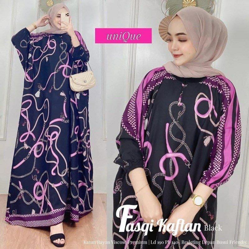 Fasqi Kaftan Wanita Super Jumbo XXXXL Rayon Viscose Premium Busui Resleting Lengan 7/8 Warna Soft / Gamis Rayon