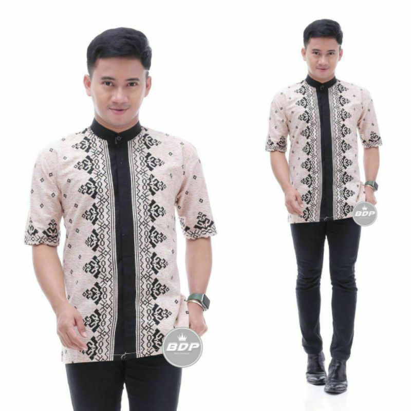 hem koko atasan pria kombinasi terbaru batik santri kalong batik pekalongan jogja solo kemeja hadroh