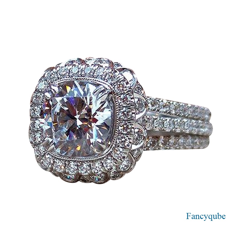 Fancyqube Cincin Kristal Cubic Zircon AAA Untuk Wanita