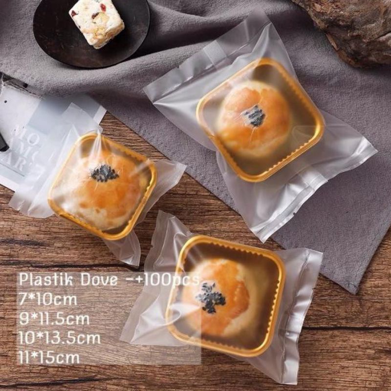 

Plastik Sealer Dove Kemasan Kue Mooncake,Nastar,Cookies Dove Transparant 1pack ( isi 100pcs )