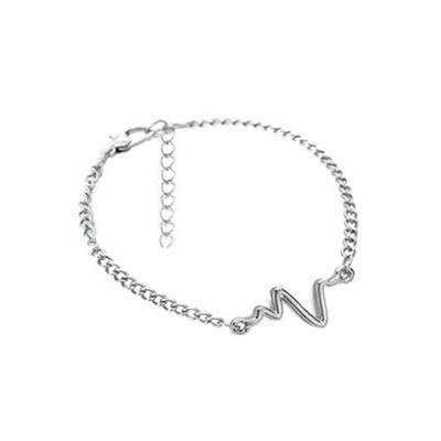 Gelang Rantai Adjustable Simple Model Elektrokardiogram Untuk Pria/Wanita/Pasangan S-Silver
