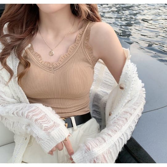 HOT PROMO Tank top IMPORT 3 PCS DAN Satuan panjang kerah renda v neck lace atasan cewek pakaian dalam wanita korea BISA COD