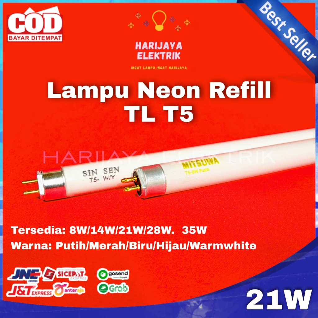 LAMPU TL NEON T5 REFILL MITSUWA 21 WATT ISI REFIL LAMPU PANJANG 90CM ETALASE WARNA